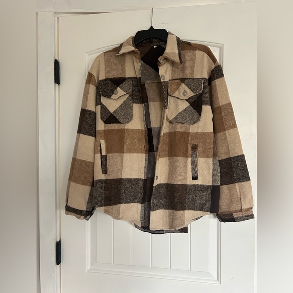 Tops - Amazon Shacket Brown and Cream Plaid NWOT Size Small